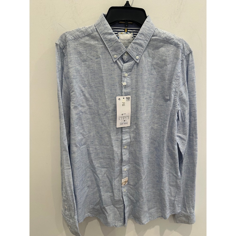 Cactus Man Ricky Singh Blue Slub Button Down Shirt Mens Large L/42 NEW